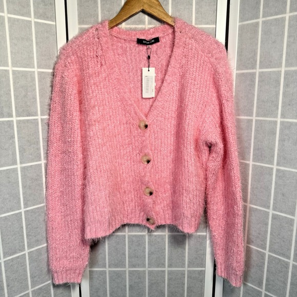 Sugarlips Sweaters - Sugarlips Cardigan Sweater Womens Large Berry Bliss Pink Fuzzy Preppy Coquette